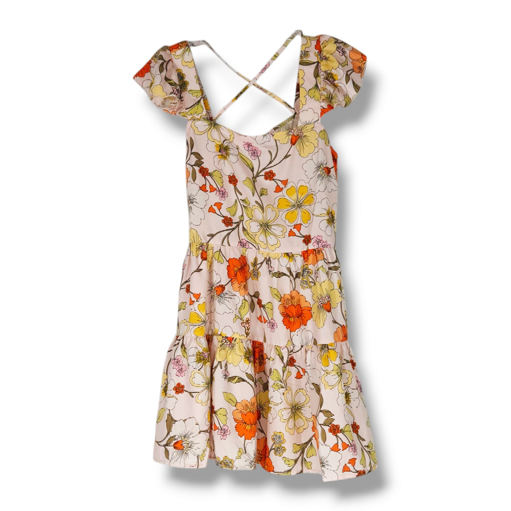 NWT B.O.G. Lottie & Holly Floral Tiered Mini Dress Sz. M‎ [8-10] Pink Orange